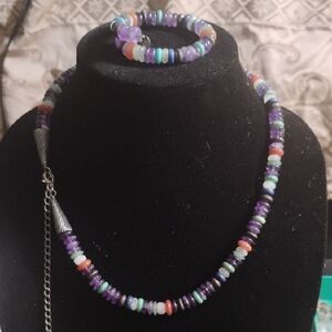 Carolyn Pollack Purple and Orange Beaded Necklace Set
